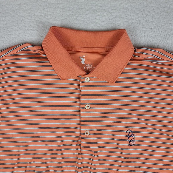 F G Tech Polo Shirt Mens XL Orange White Striped Performance Fairway‎ Greene - Picture 2 of 11